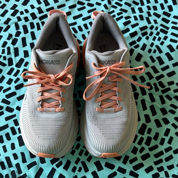 Hoka One Bondi 7 Wide Gray and Peach - Picture 3 of 9
